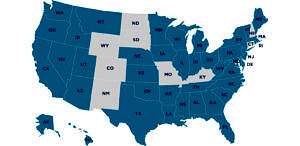 Map of the United State highlighting states where CJI held Trainings in Prisons